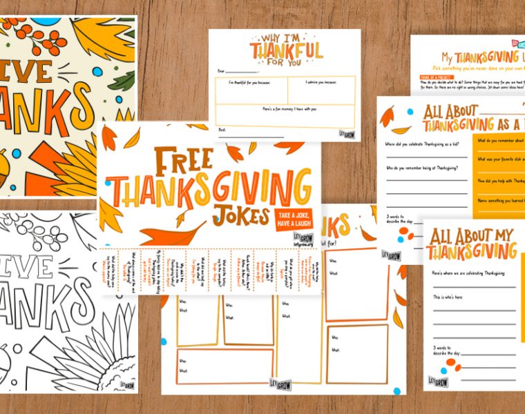 Give Thanks Kit Includes Thanksgiving Activity Pages, Jokes, Coloring Page, and More