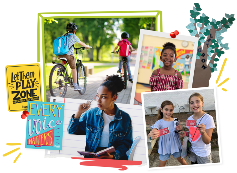 Collage of photos showing children being independent